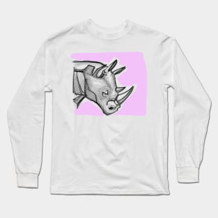 Rhino digital hand drawn illustration Long Sleeve T-Shirt